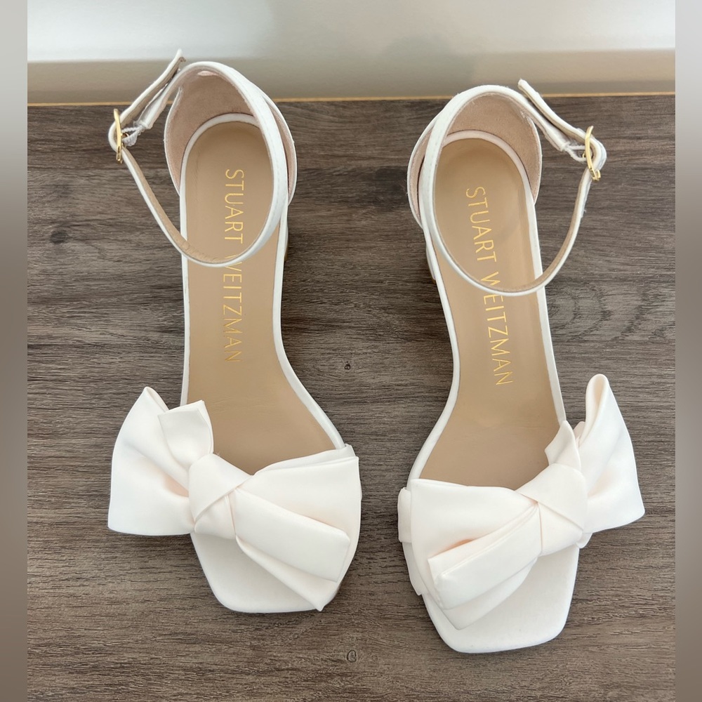 Stuart Weitzman Bow Block Heels, Ivory, Size 7, Brand New